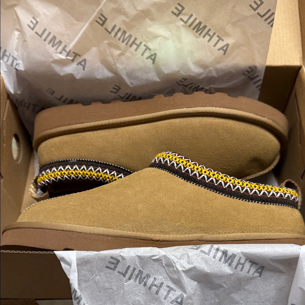 NWT Brown Slip-On Shoes with Yellow Trim